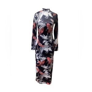 Elegant Abstract Print Long Sleeve Dress S EUC
